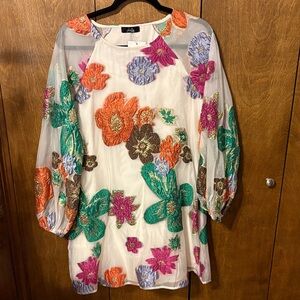 Anthropologie Floral Embroidered Dress - Multicolor